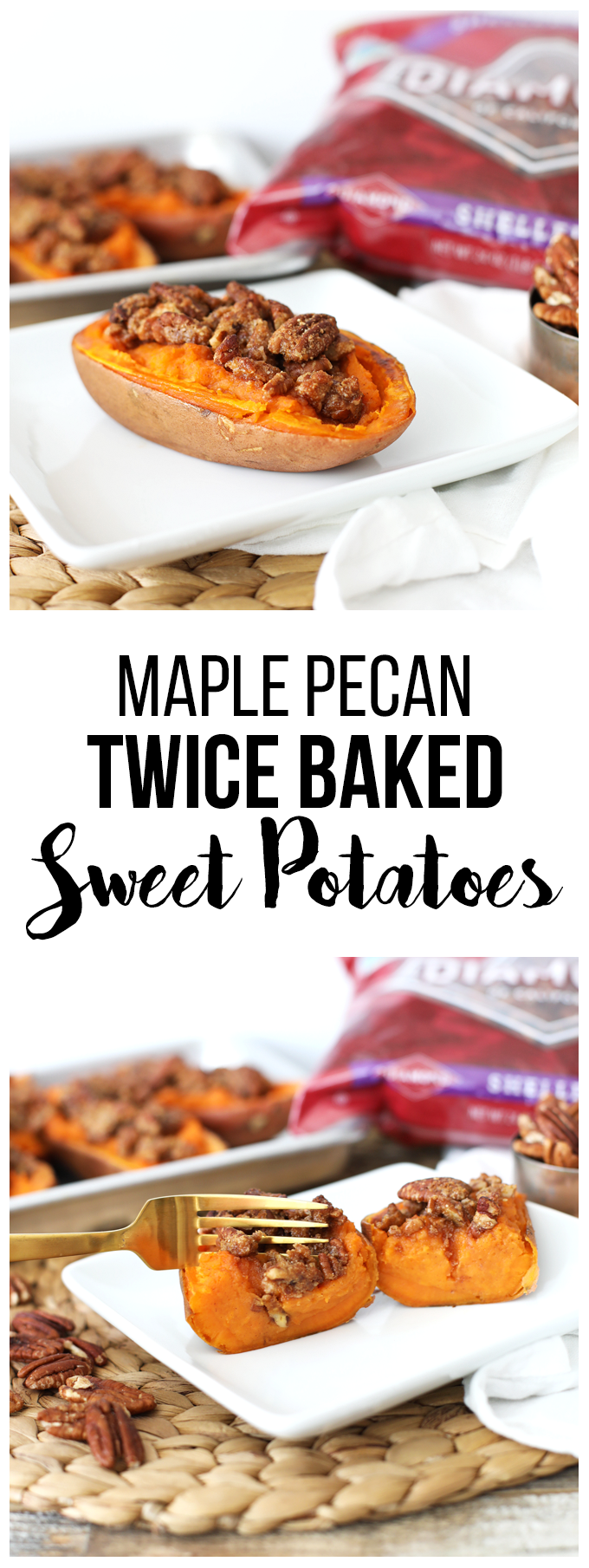 These Maple Pecan Twice Baked Sweet Potatoes are a great thanksgiving side dish that is paleo and packed with sweet and salty flavor!