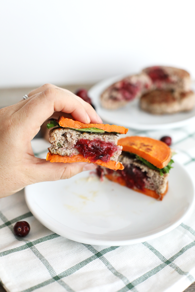 This Cranberry Stuffed Turkey Burger recipe is the perfect way to celebrate the holiday season! Quick, easy and paleo friendly!