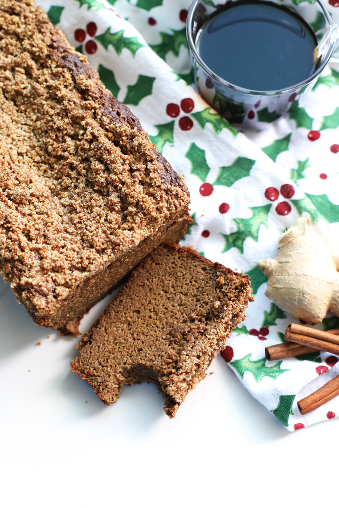 This Paleo Gingerbread Banana Bread is the perfect baked good for the holiday season! The crumb topping makes this treat better than any other!