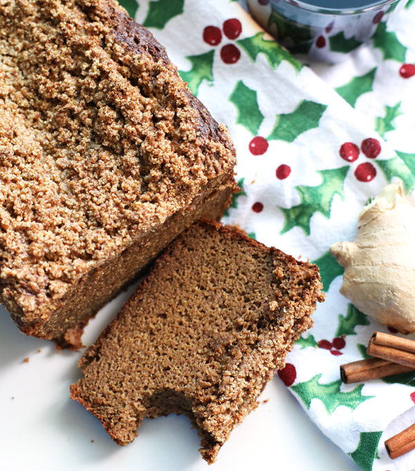 This Paleo Gingerbread Banana Bread is the perfect baked good for the holiday season! The crumb topping makes this treat better than any other!