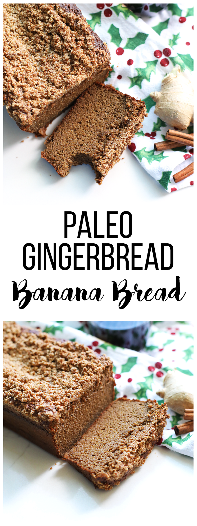 This Paleo Gingerbread Banana Bread is the perfect baked good for the holiday season! The crumb topping makes this treat better than any other!