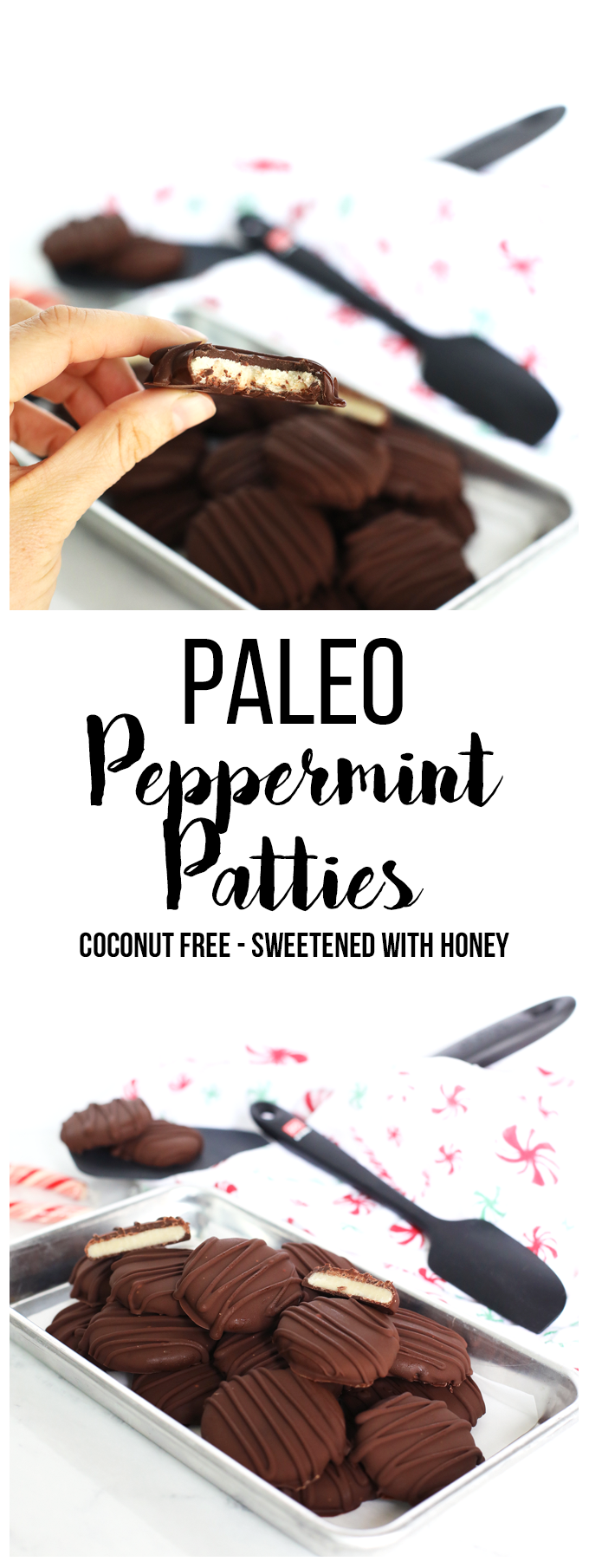 These Paleo Peppermint Patties are not only naturally sweetened but also contain no coconut! Perfect texture and flavor!