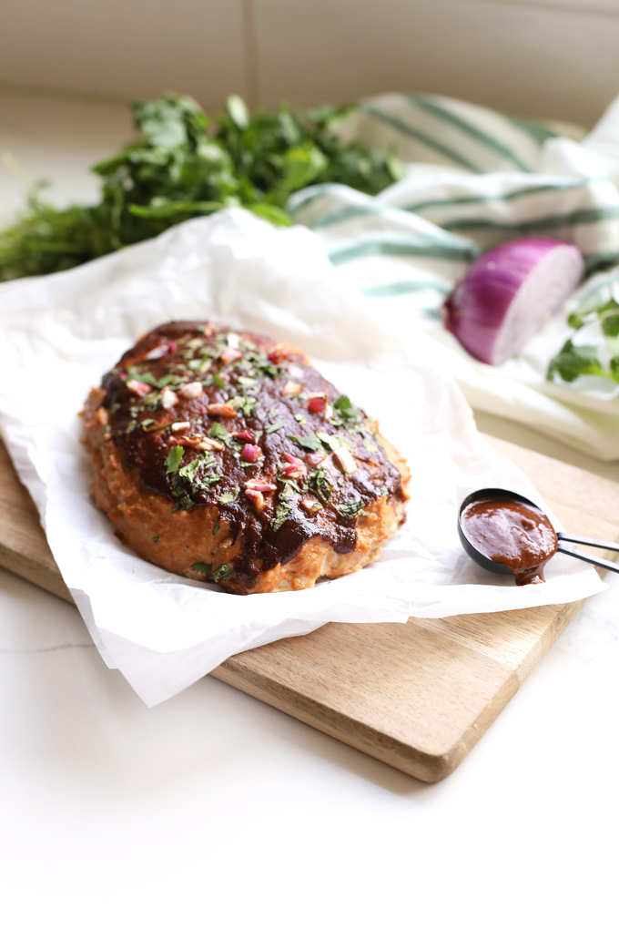 This BBQ Chicken Meatloaf is so simple yet so full of flavor! It is whole30 compliant, paleo and perfect for an easy weeknight dinner!