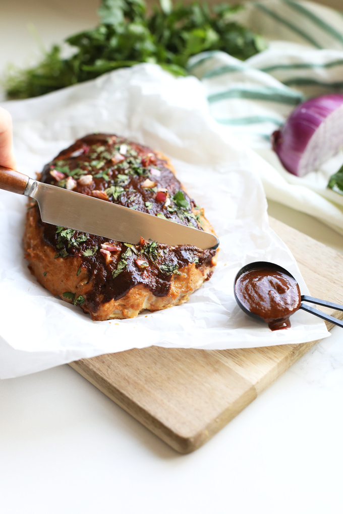 This BBQ Chicken Meatloaf is so simple yet so full of flavor! It is whole30 compliant, paleo and perfect for an easy weeknight dinner!