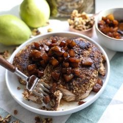 This Walnut Crusted Chicken w/ Balsamic Pear Compote is a super simple yet extremely tasty whole30 dinner that the whole family will love!