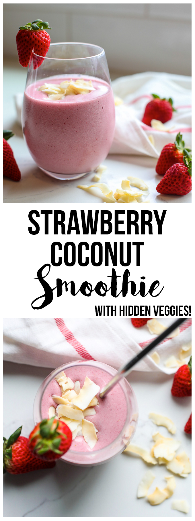 This Strawberry Coconut Strawberry Smoothie is a perfect way to start the day with healthy fat and tons of great berry benefits! Also has some cauliflower for added nutrients!