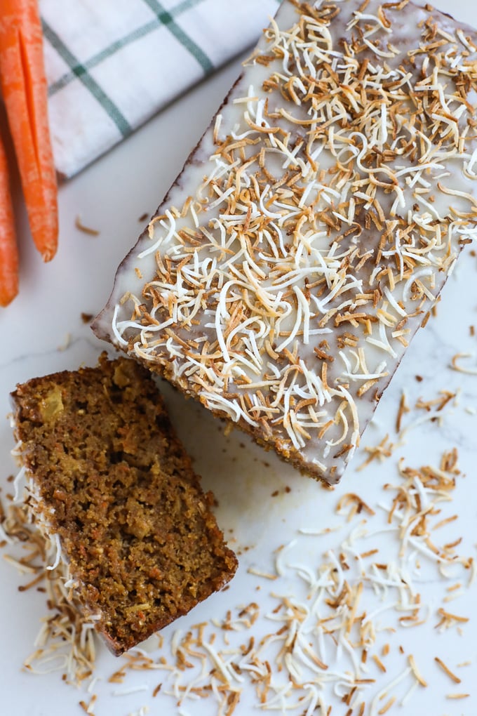 This Grain Free Toasted Coconut Carrot Cake is packed with veggies and super delicious for an easter dessert!