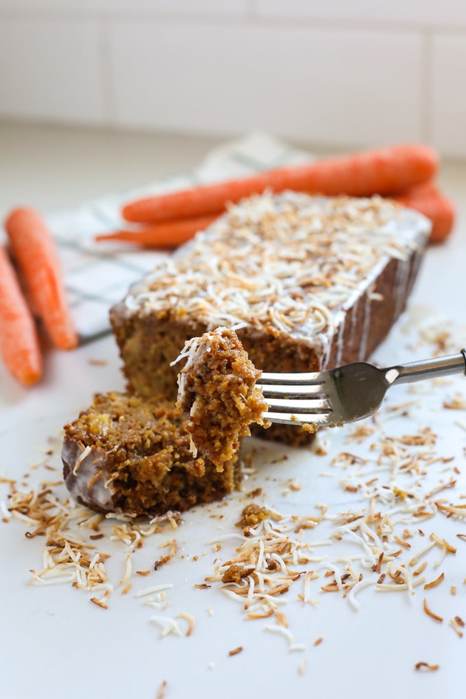 This Grain Free Toasted Coconut Carrot Cake is packed with veggies and super delicious for an easter dessert!
