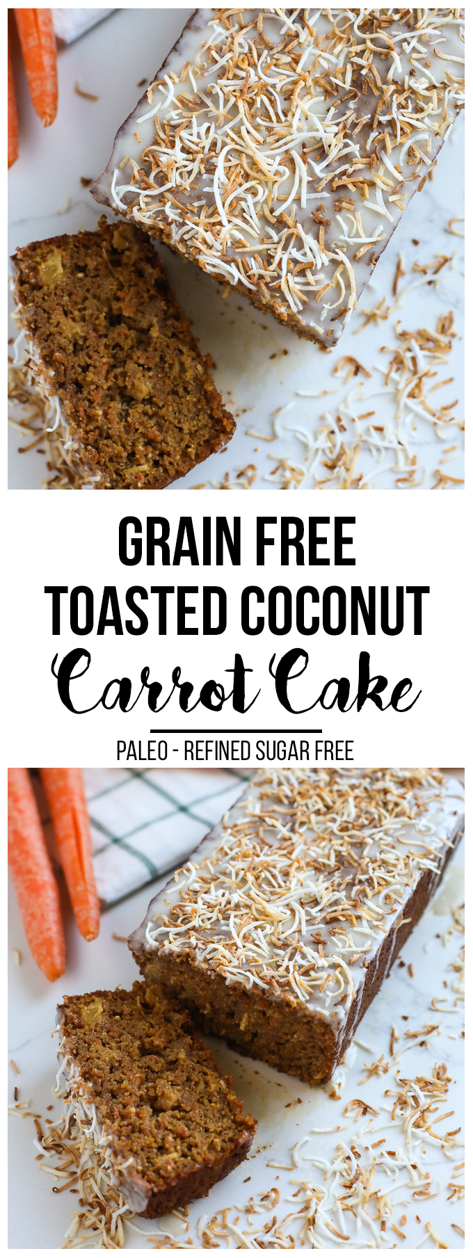 This Grain Free Toasted Coconut Carrot Cake is packed with veggies and super delicious for an easter dessert!