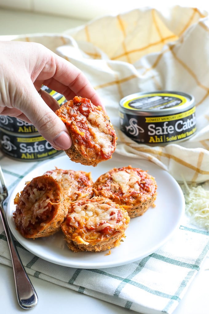 These Tuna Pizza Bites are perfect for a grain free afternoon snack for your kids that the whole family will love!