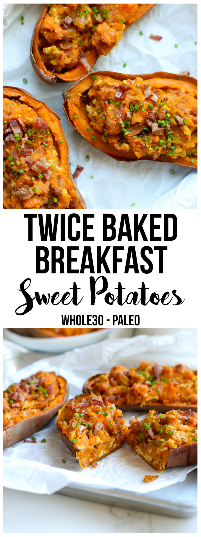 These Twice Baked Breakfast Sweet Potatoes recipe is perfect for a whole30 breakfast that everyone in the family will love!