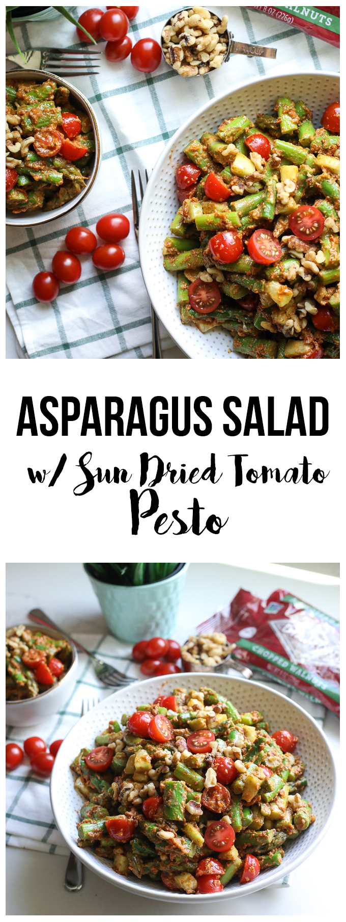 This Asparagus Salad with Sun Dried Tomato Pesto is a great spring time side dish! Paleo, super clean and packed with nutrients!