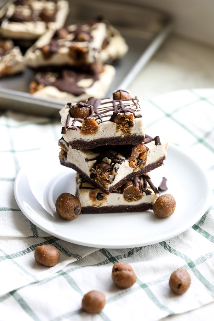 These Chocolate Chip Cookie Dough Cashew Cheesecake Bars are paleo and surprisingly clean for how delicious and decadent they are!