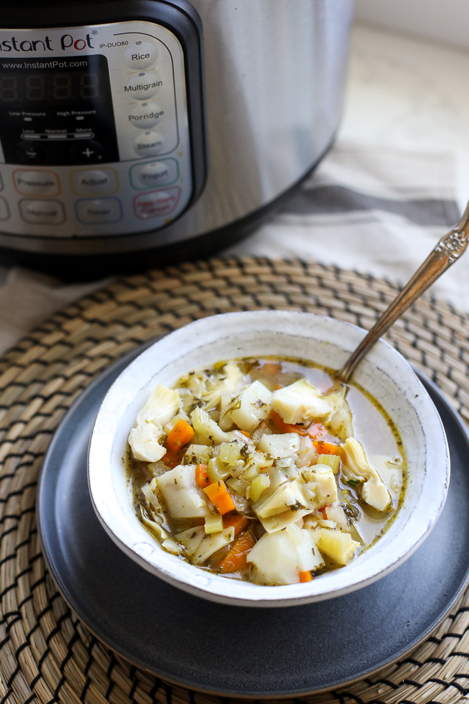 This Instant Pot Artichoke Chicken soup is super easy to make and full of tons of flavor!
