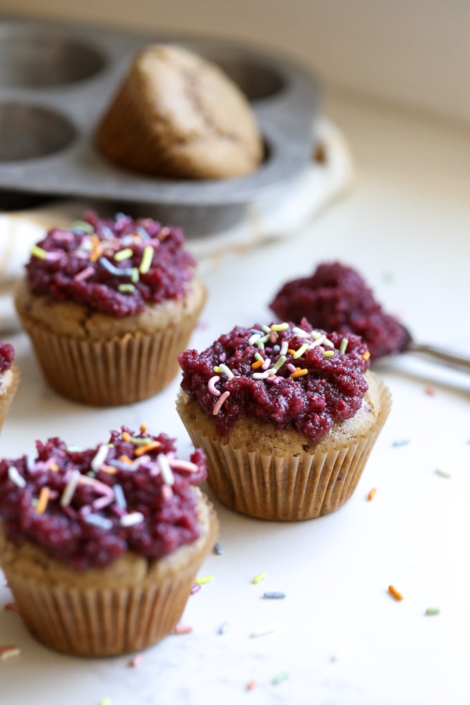 These Paleo Raspberry Vanilla Cupcakes are totally grain free and are sweetened with coconut sugar! Perfect for a birthday, bridal shower or any occasion!