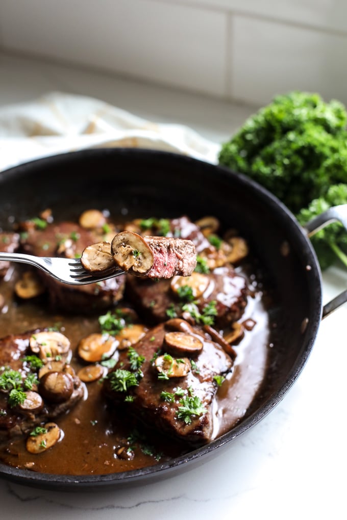 This Steak Marsala is whole30 compliant and a great and easy way to cook steak on a weeknight!