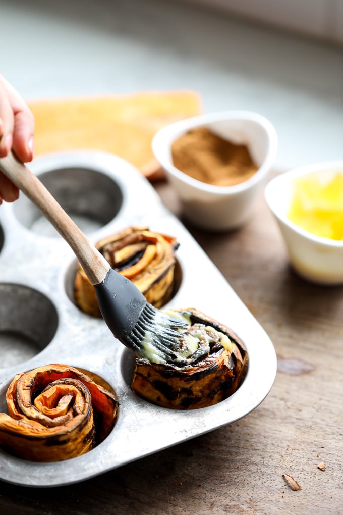 Sweet Potato Toast Cinnamon Rolls are a fun way to switch up breakfast or a treat! Paleo and completely grain free!