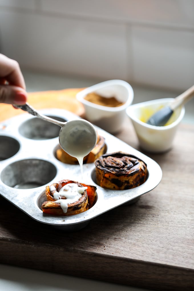 Sweet Potato Toast Cinnamon Rolls are a fun way to switch up breakfast or a treat! Paleo and completely grain free!