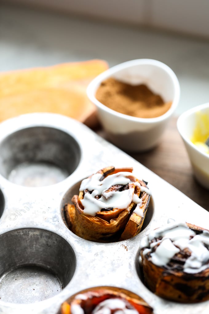 Sweet Potato Toast Cinnamon Rolls are a fun way to switch up breakfast or a treat! Paleo and completely grain free!