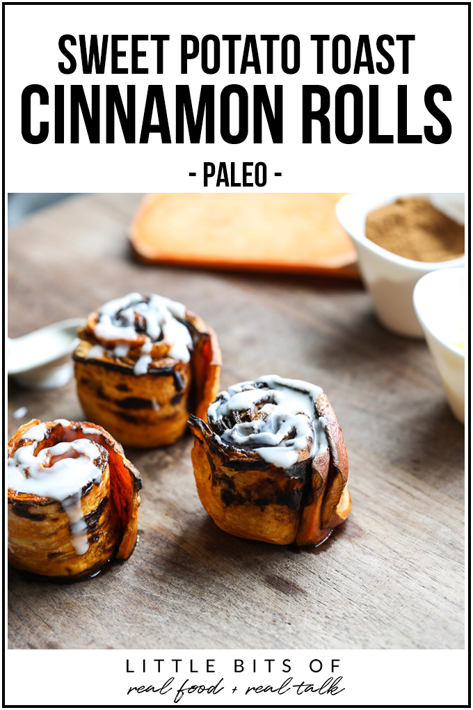 Sweet Potato Toast Cinnamon Rolls are a fun way to switch up breakfast or a treat! Paleo and completely grain free!