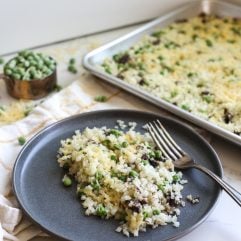 This Sheet Pan Mushroom Cauliflower Rice Risotto is a super simple way to add veggies to a simple and tasty side dish!