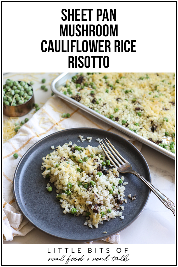 This Sheet Pan Mushroom Cauliflower Rice Risotto is a super simple way to add veggies to a simple and tasty side dish!