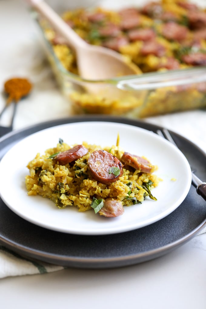 This Thai Curry Cauliflower Rice and Chicken Sausage Bake