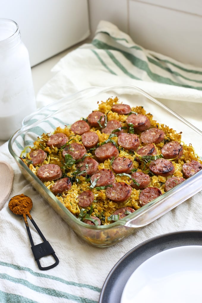 This Thai Curry Cauliflower Rice and Chicken Sausage Bake