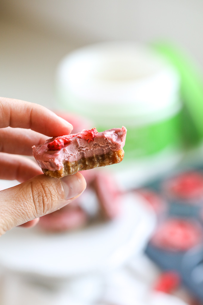 These Strawberry Lemonade Cheesecake Bites are packed with nutrients and a great treat to keep in your freezer or fridge for whenever you have a sweet tooth!