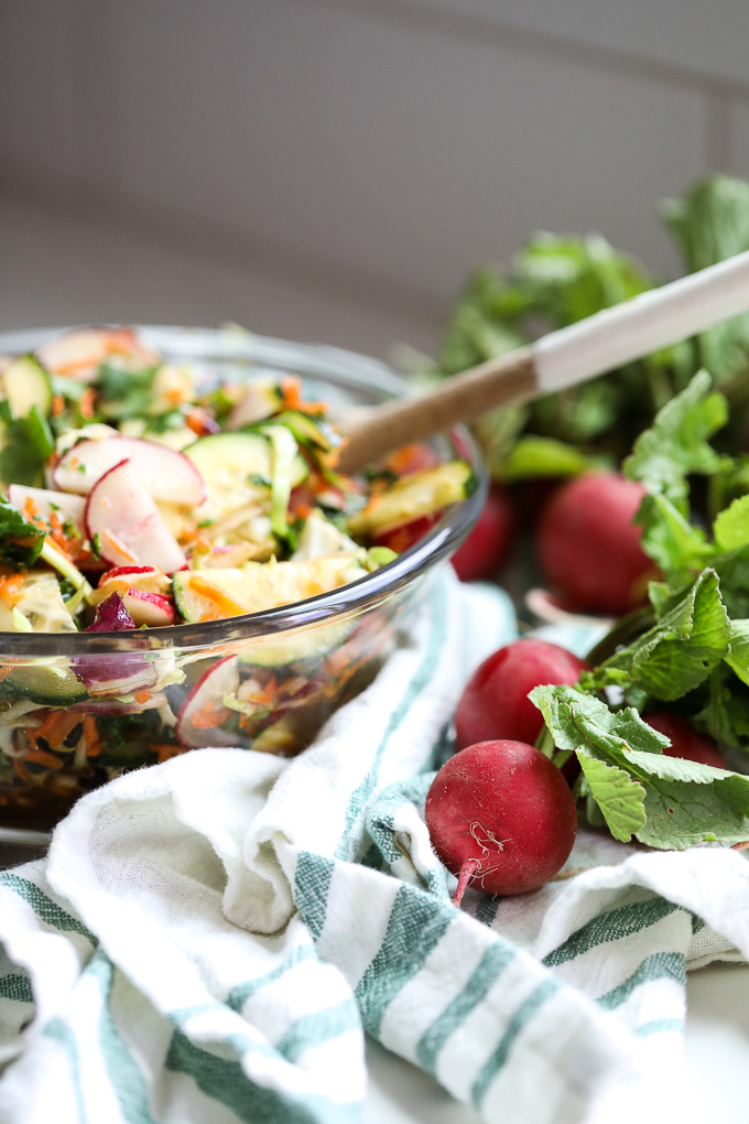 This Fresh Asian Radish Salad is packed with fresh veggies and has an amazing asian dressing that is easy to throw together!