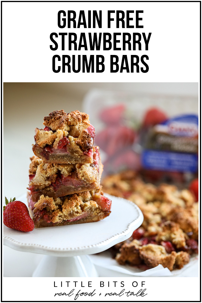 These Grain Free Strawberry Crumb Bars are the perfect healthy dessert to bring to a pool party or BBQ this summer!
