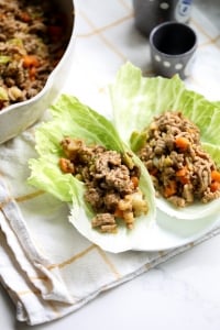 These Turkey and Sweet Potato Asian Lettuce Wraps are a super easy dinner for a weeknight using frozen vegetables for added nutrients! Whole30 and paleo dinner!