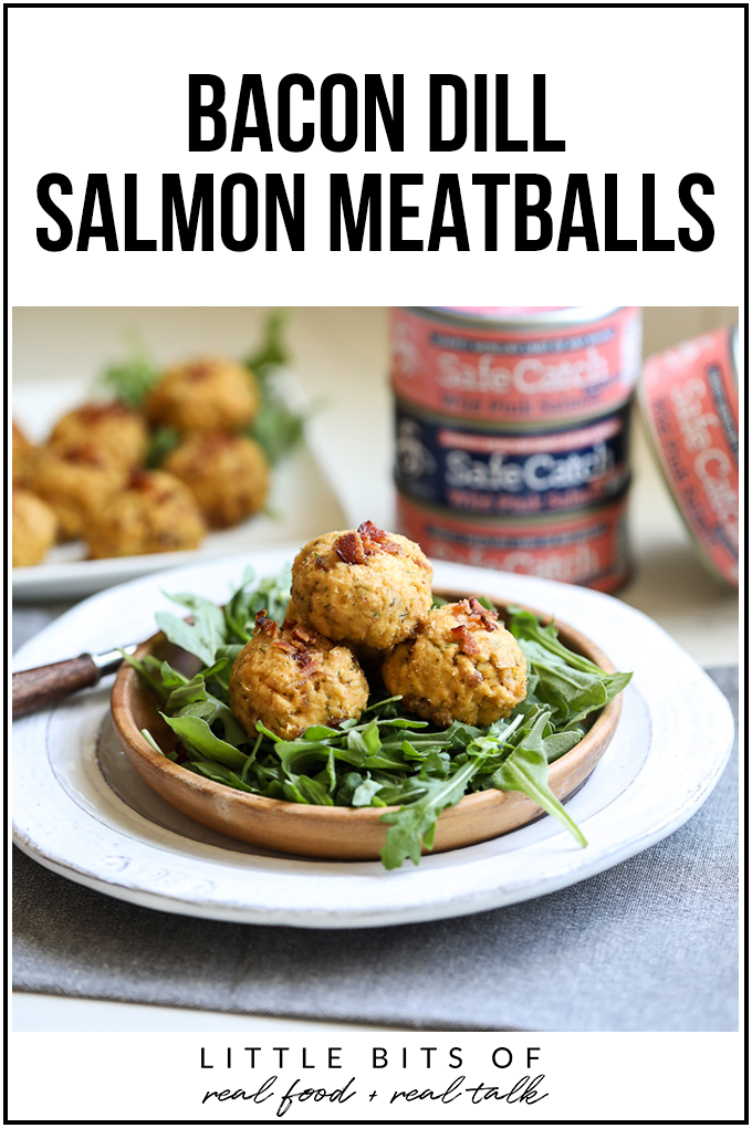 These Bacon Dill Salmon Meatballs are a super easy and healthy way to enjoy a protein packed meal! Paleo and whole30 using Safe Catch pink salmon!