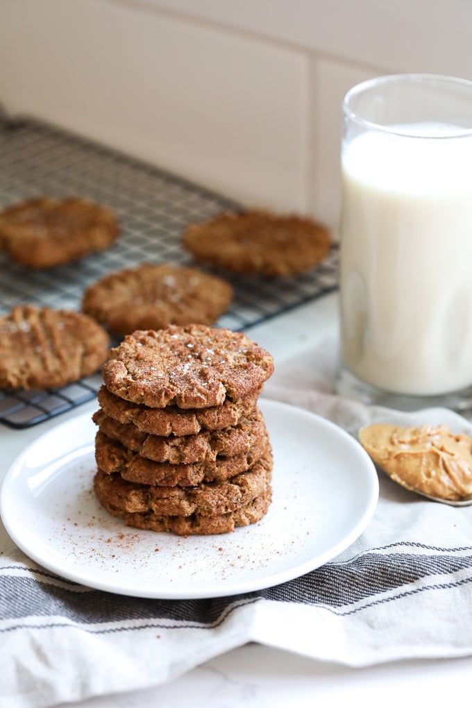 These Churro Peanut Butter Cookies are grain free and refined sugar free and super packed with flavor!