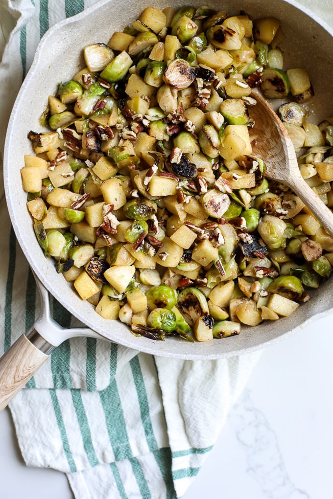 These apple glazed brussels sprouts are the perfect combo of sweet and salty that combine together for a great fall dish!