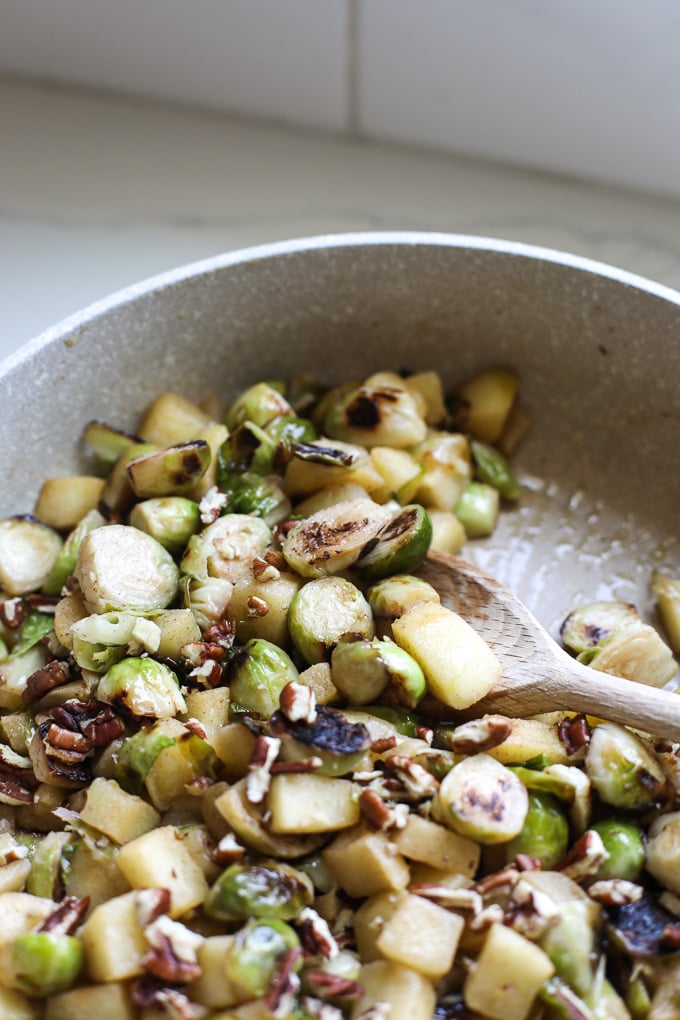 These apple glazed brussels sprouts are the perfect combo of sweet and salty that combine together for a great fall dish!