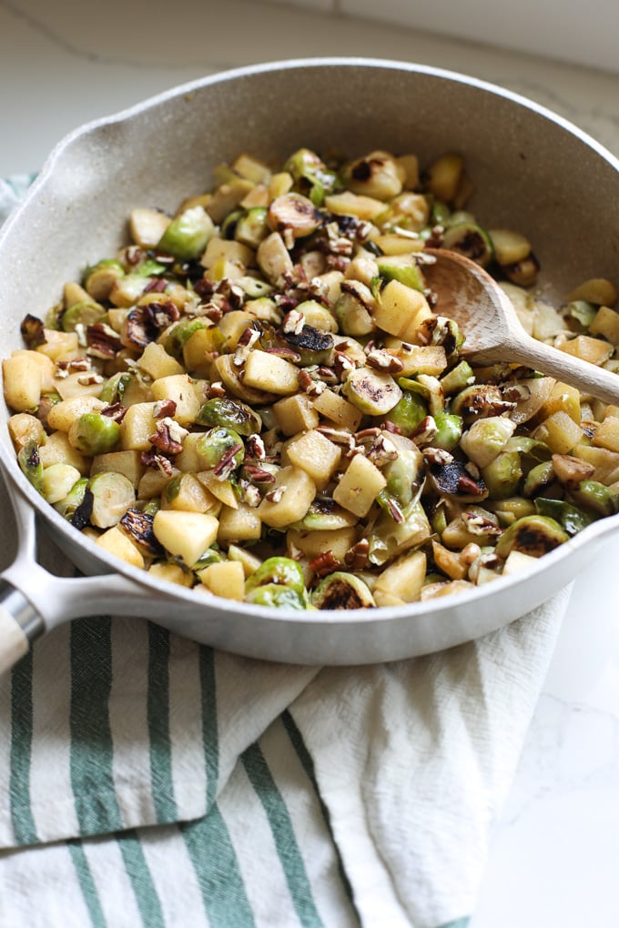 These apple glazed brussels sprouts are the perfect combo of sweet and salty that combine together for a great fall dish!