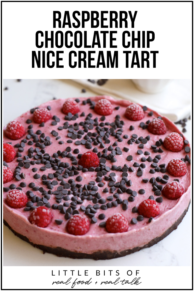 This raspberry chocolate chip nice cream tart is the perfect summer treat that is packed with flavor and made with clean ingredients!