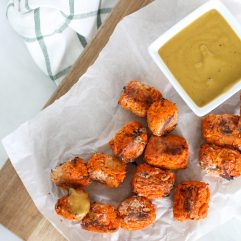 These Sweet Potato Tater Tots with Honey Mustard Dipping Sauce are the perfect side dish that both adults and kids will love!
