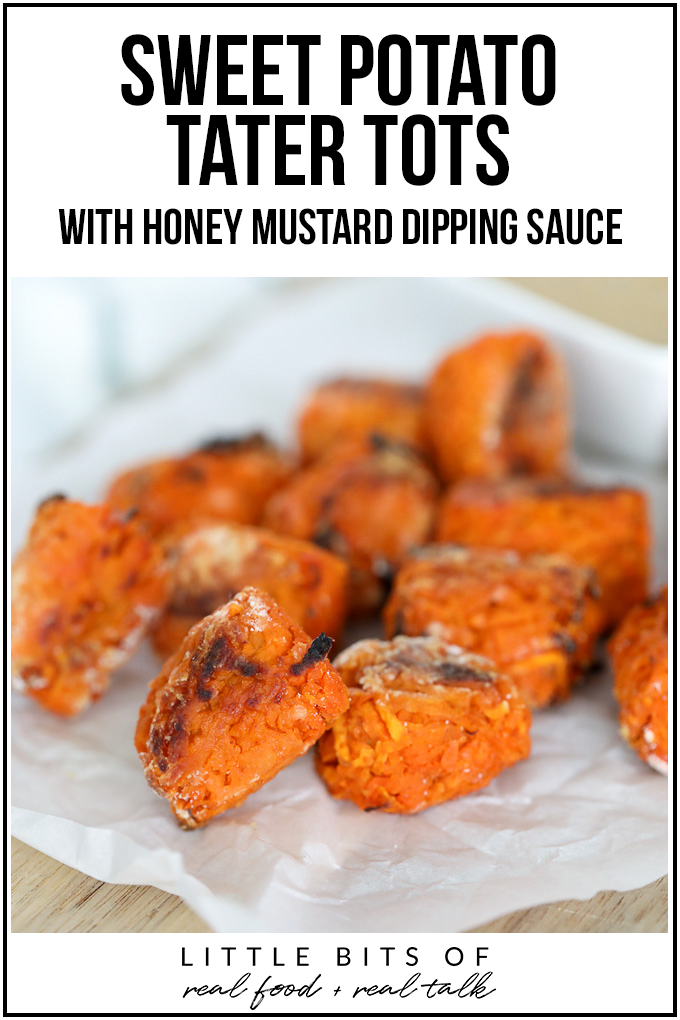 These Sweet Potato Tater Tots with Honey Mustard Dipping Sauce are the perfect side dish that both adults and kids will love!