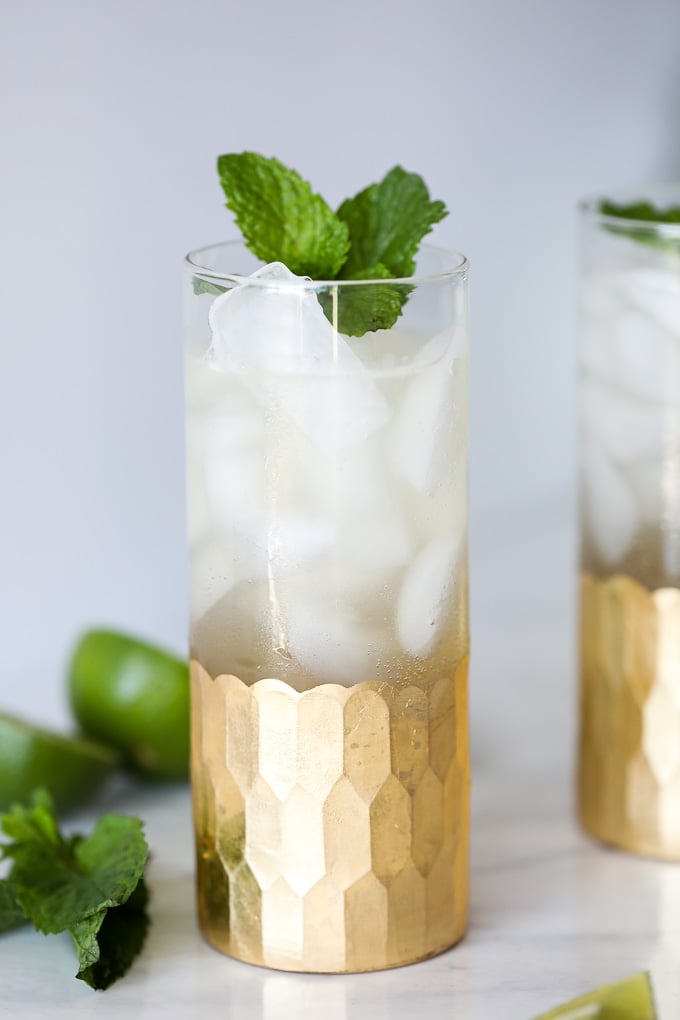 This Vodka Mojito Spritz is a fabulous cocktail that is light, healthy and made with natural sweetener!