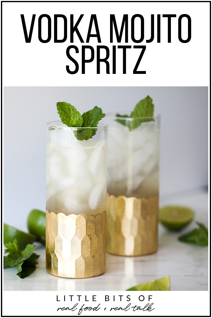 This Vodka Mojito Spritz is a fabulous cocktail that is light, healthy and made with natural sweetener!