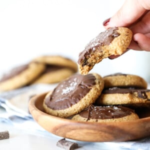 These chocolate dipped and chipped cookies are paleo, grain free, refined sugar free and so delicious!