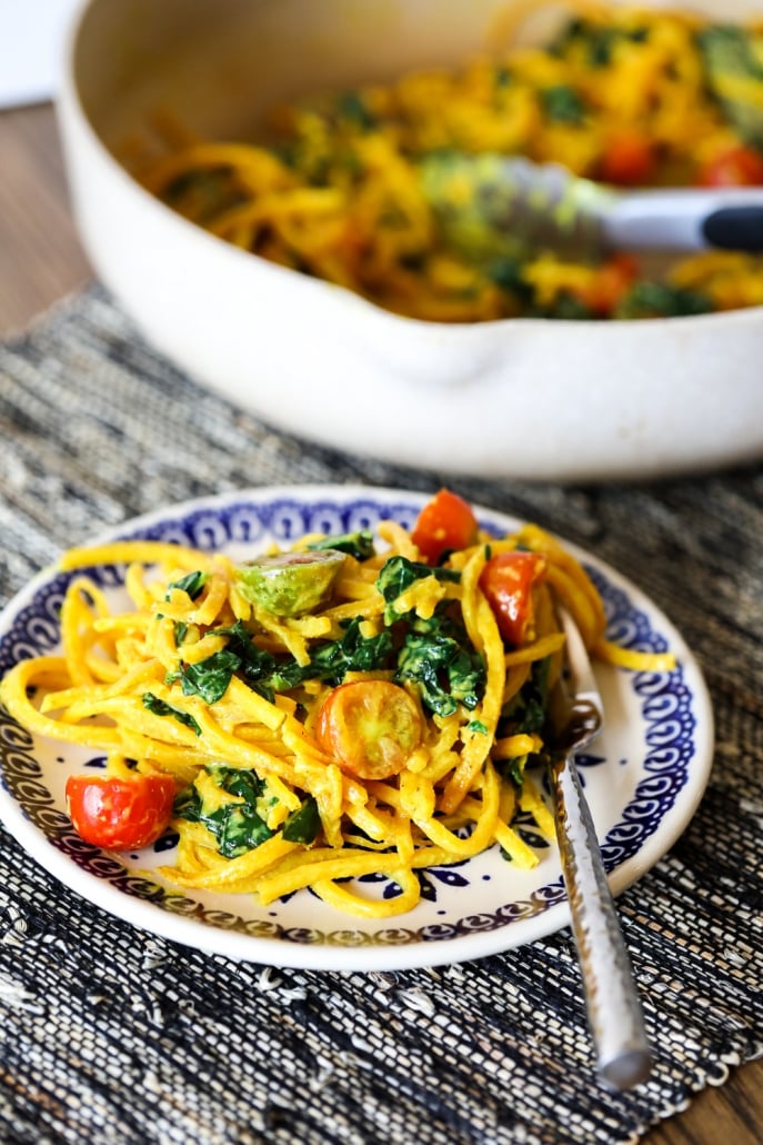 These Quick Curry Butternut Squash Noodles are a simple whole30 dinner you can make with just a few ingredients!