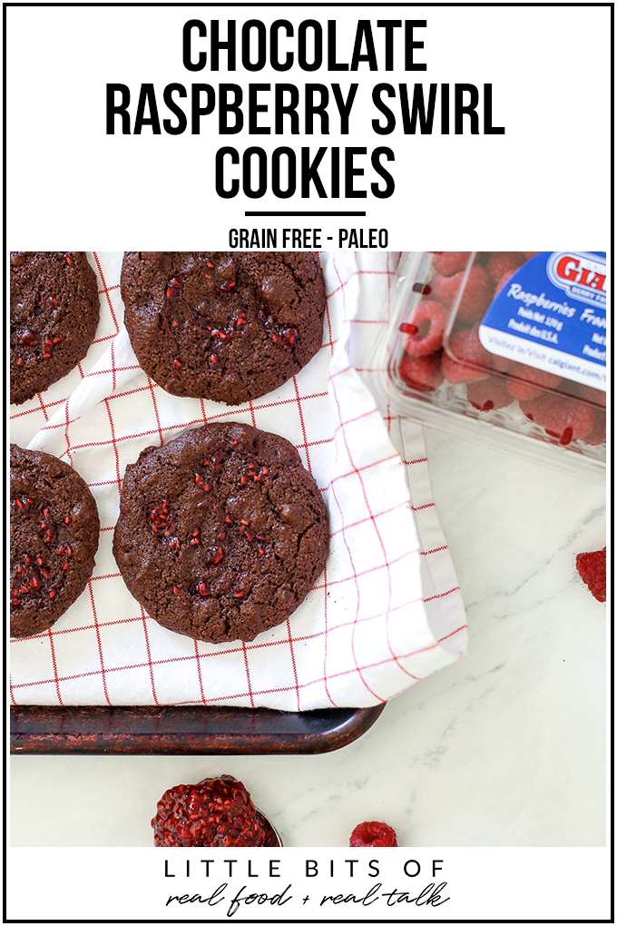 These Chocolate Raspberry Swirl Cookies are paleo, grain free, refined sugar free and so delicious!