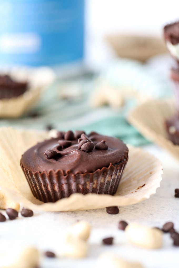 These Mint Chocolate Chip Cups are paleo, creamy, cashew based and packed with collagen protein!