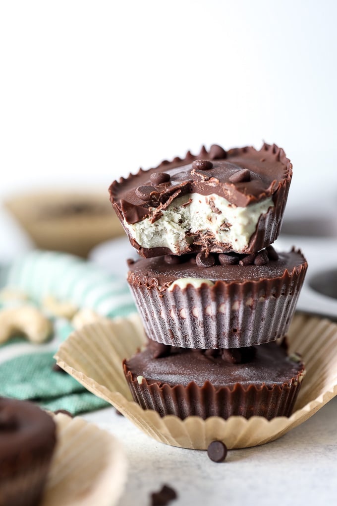 These Mint Chocolate Chip Cups are paleo, creamy, cashew based and packed with collagen protein!