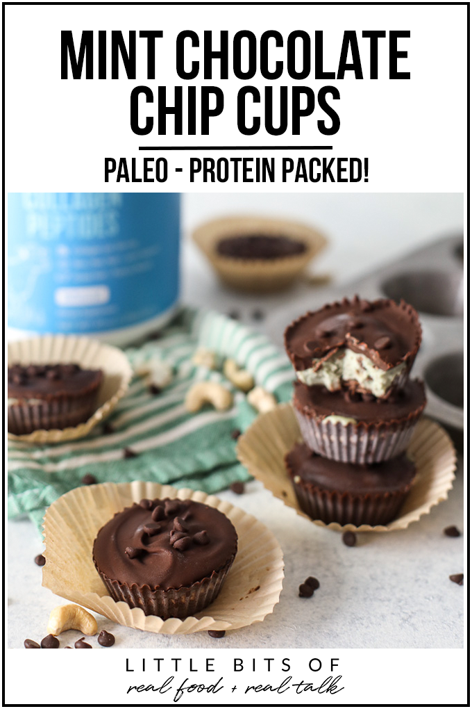 These Mint Chocolate Chip Cups are paleo, creamy, cashew based and packed with collagen protein!