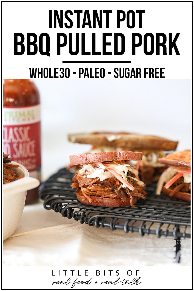 This BBQ Pulled Pork is super easy to make in the instant pot and is also Whole30 compliant thanks to sugar free barbecue sauce!