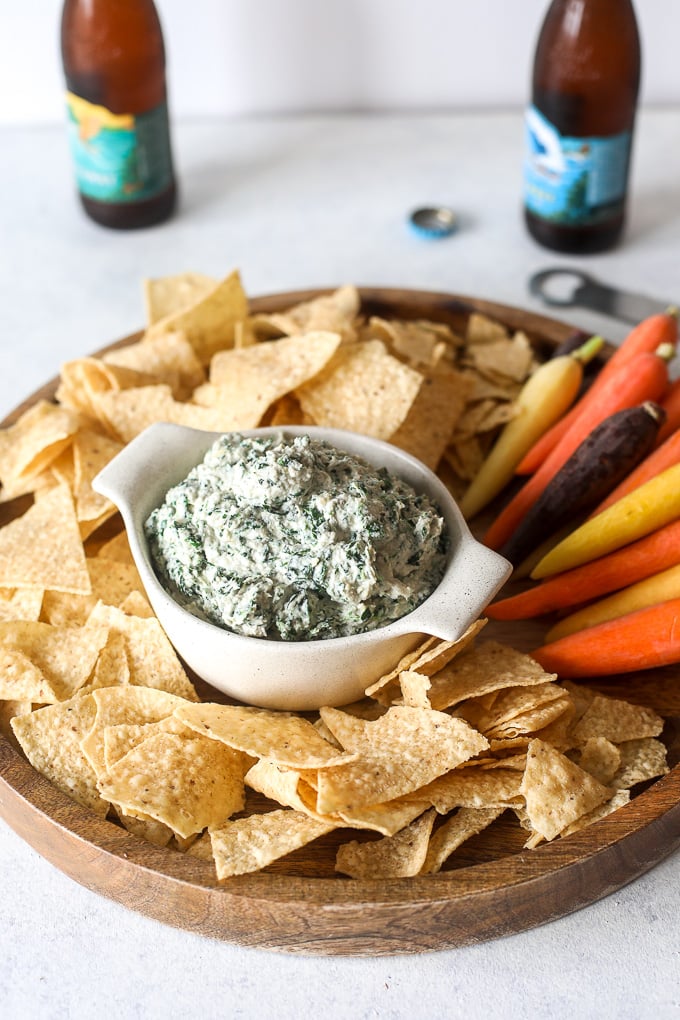 This Dairy Free Cashew Spinach Artichoke Dip is the perfect paleo appetizer for any party!